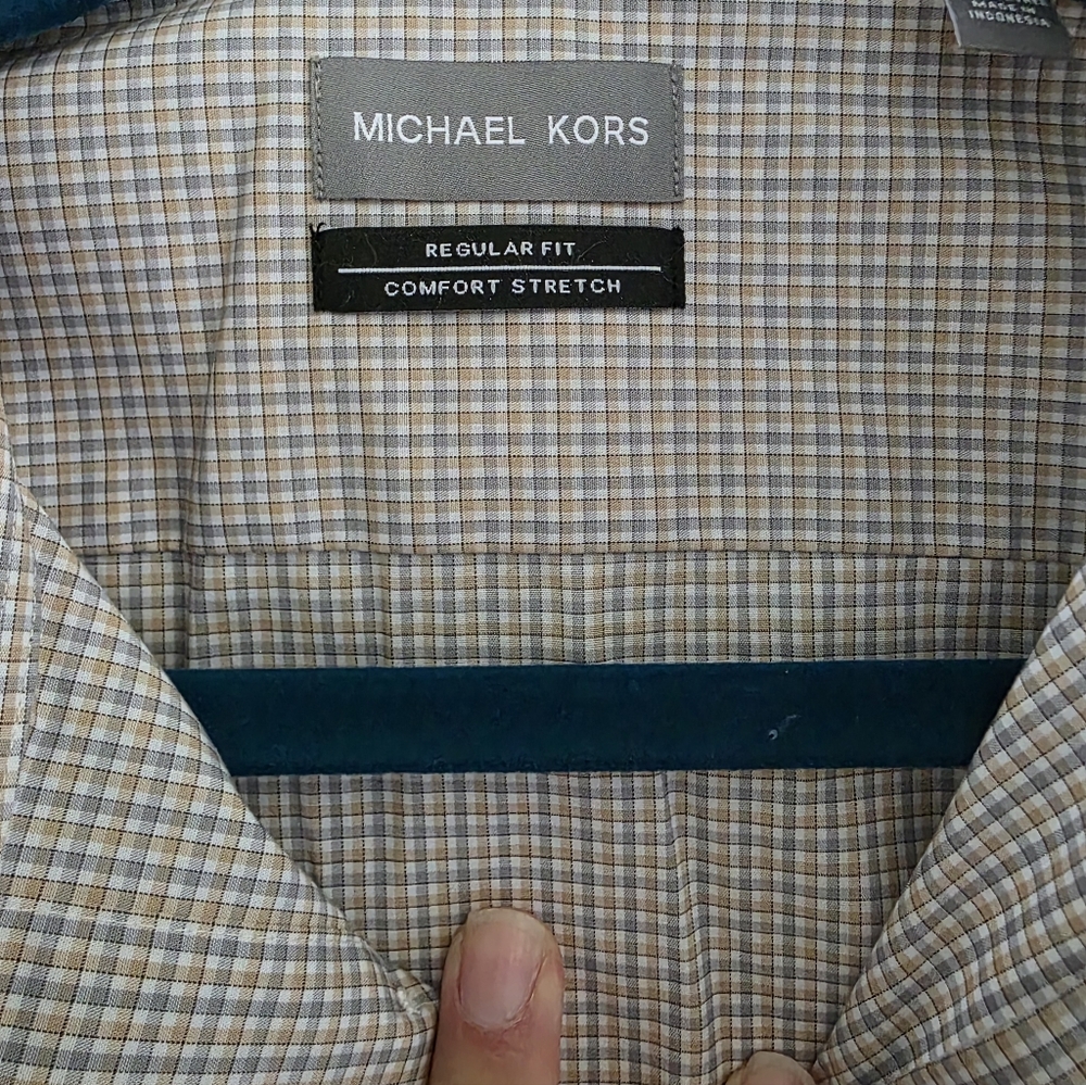 Michael Kors Regular Fit Comfort Stretch Gray/Yellow‎ Plaid Sz Medium